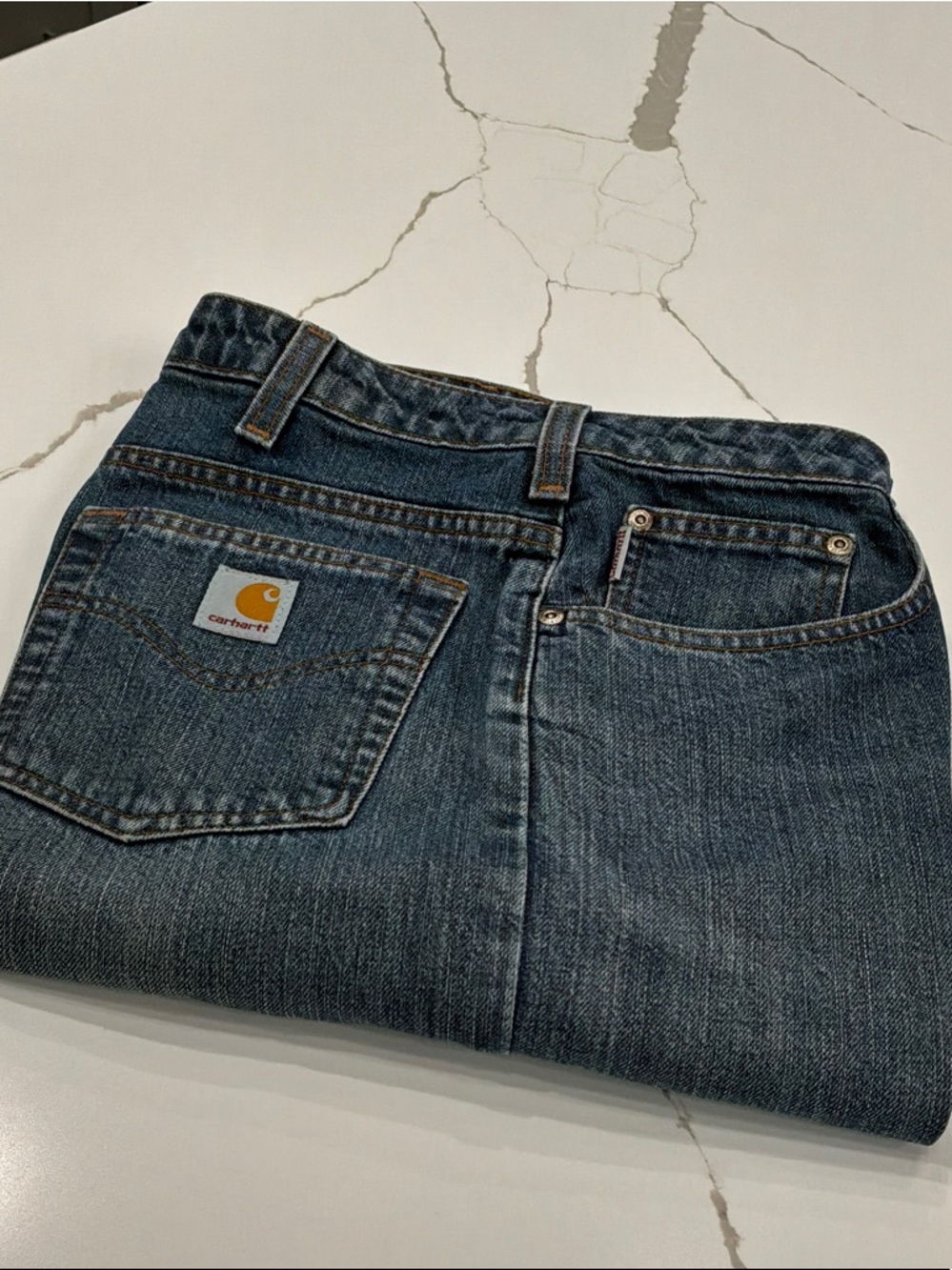 Carhartt women 10x30 Dark Blue Denim Jeans with Patch Logo Startched